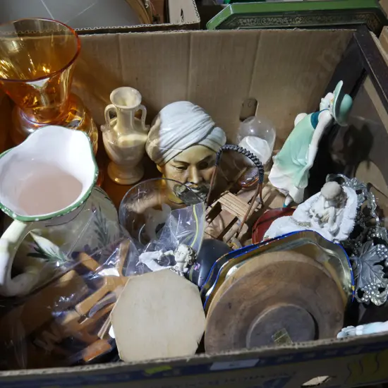 Figurines, glass vase etc