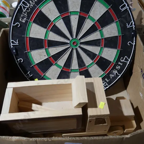 Dart board, wooden truck