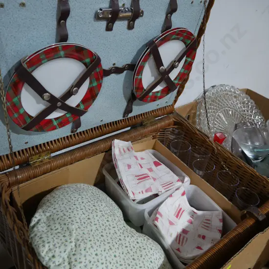 Cane basket & contents