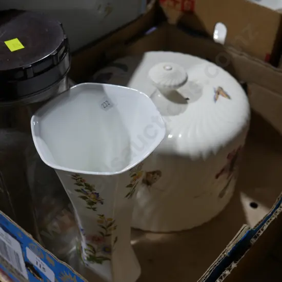 Aynsley vase, glass jar etc