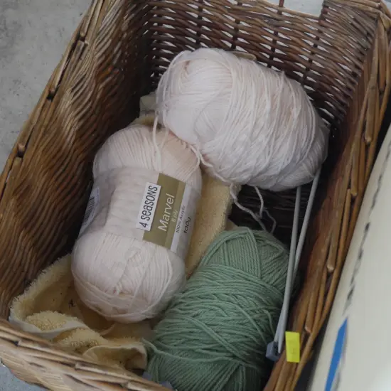 Cane basket, knitting