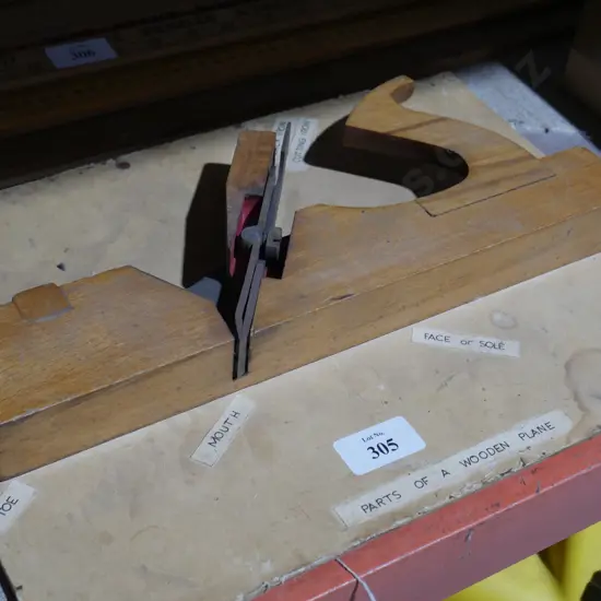 Parts of a wooden plane display