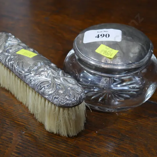 Sterling Silver hairbrush & lidded trinket pot