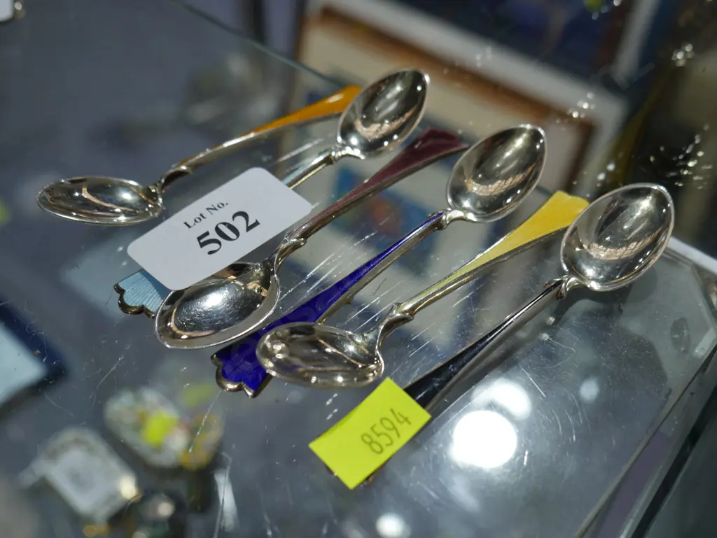 Sterling silver & enamel Norway Theodor teaspoons Image 1++