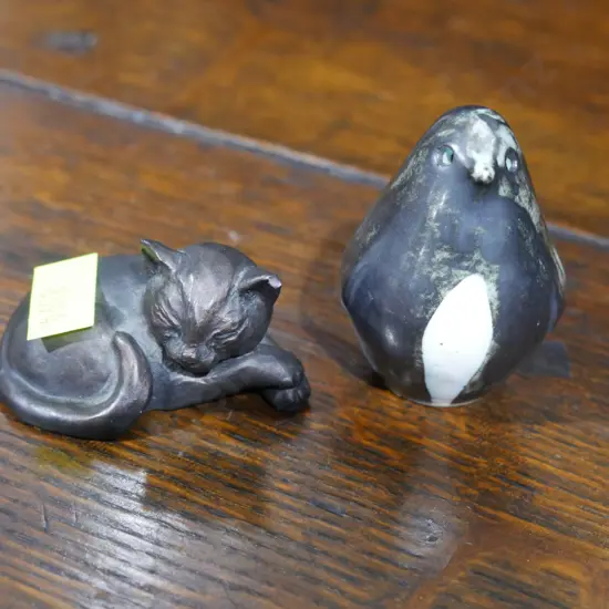 Briglin Pottery Penguin & Scottish cat figures