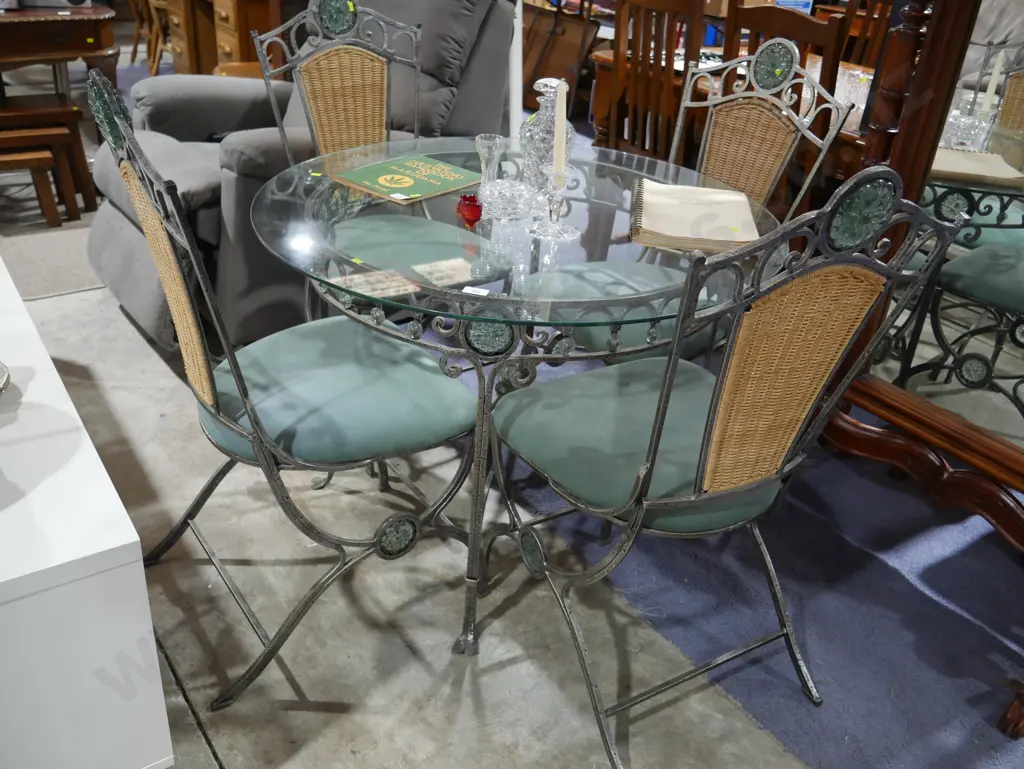 Glass top cast iron table and chairs Image 1++
