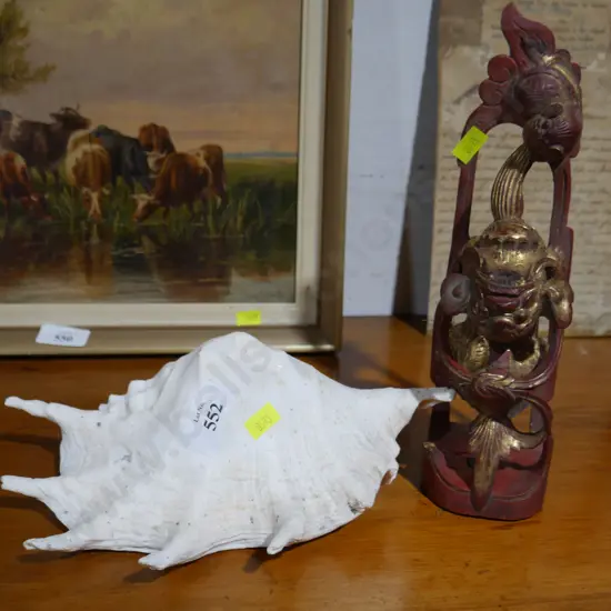 Shell and wooden Oriental ornament