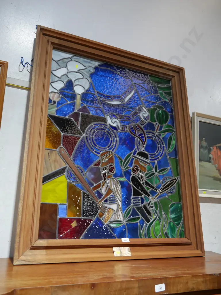 Conflict of Time A.Pene 1991 framed stained glass Image 1++