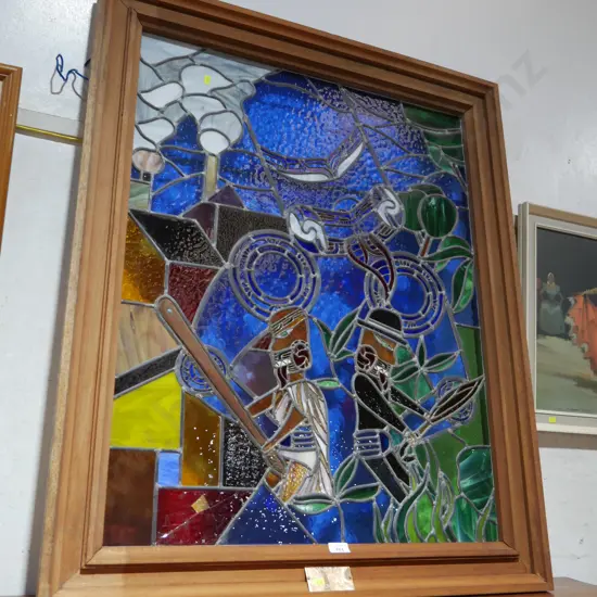 Conflict of Time A.Pene 1991 framed stained glass