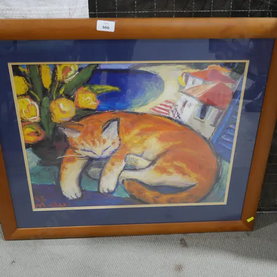 Framed cat artwork