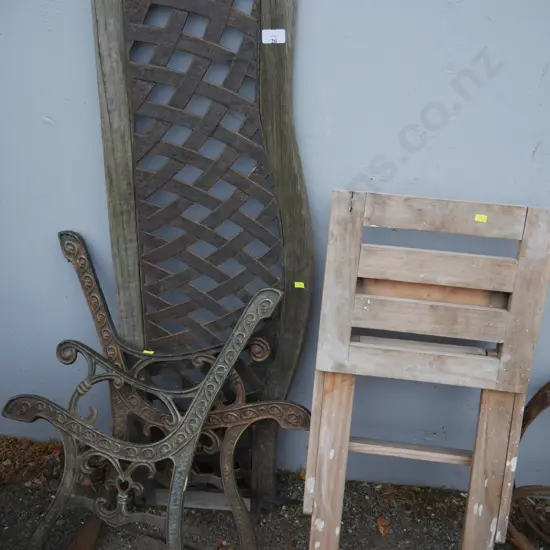 Bench base and back, and wooden step stool