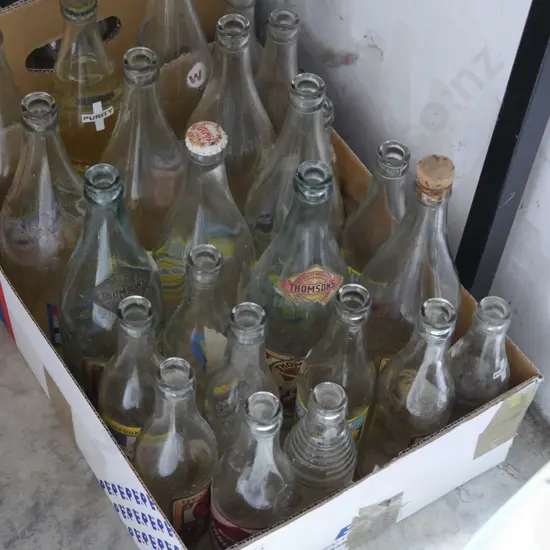 Labelled vintage soft drink bottles