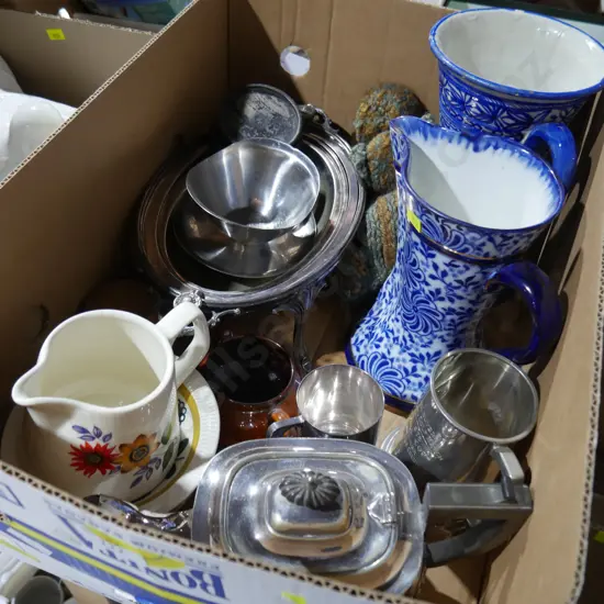 Blue & white jugs epns etc