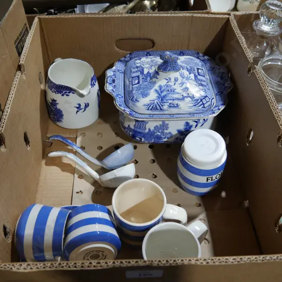Cornish Ware, blue and white soup tureen etc