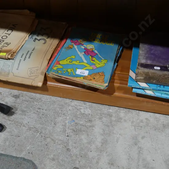 Disney comics, vintage newspapers, books