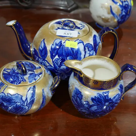 Royal Doulton Blue Iris teapot, sugar bowl & milk jug