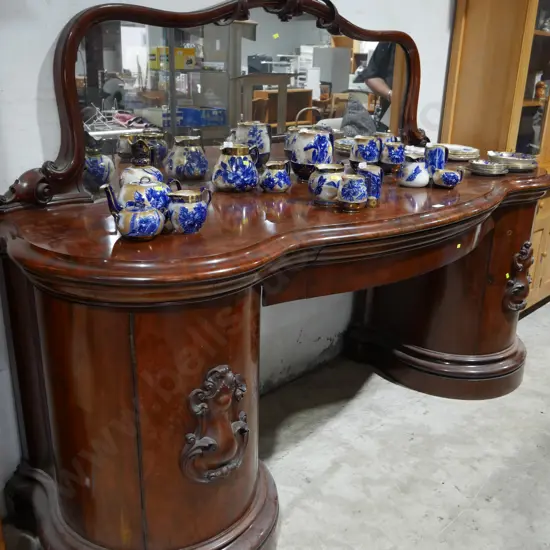 Victorian mirror back twin pedestal sideboard