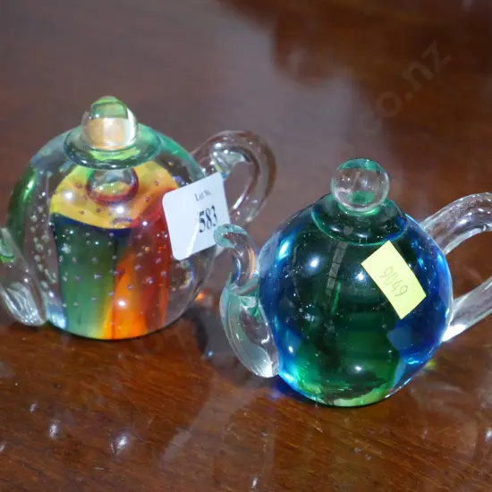2 art glass teapots