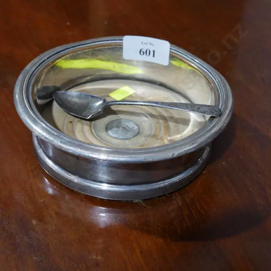 Sterling Silver spoon & plated dish with crest