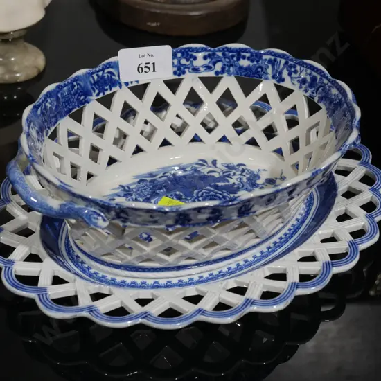 Blue and white basket and dish