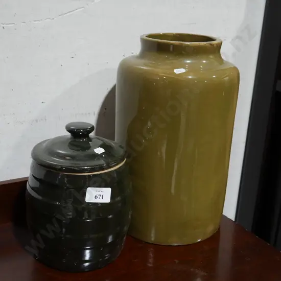 Pottery vase and lidded pot