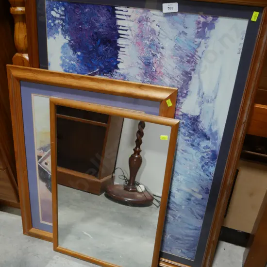 Framed prints, framed mirror