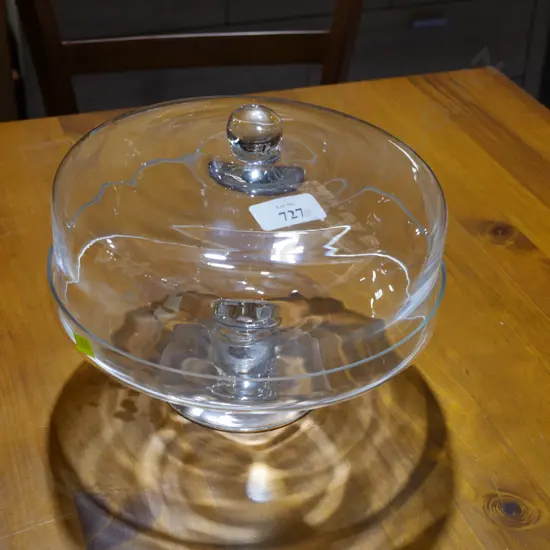 Glass footed cake plate & lid