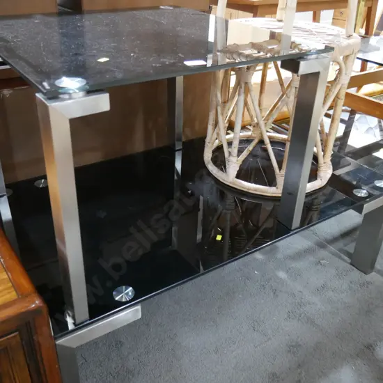 2 x black glass coffee tables
