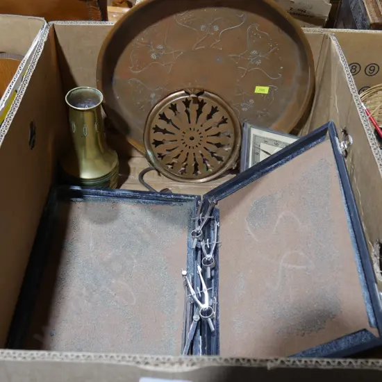 Brass & copper, clock, protractors