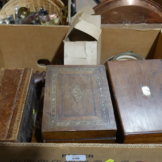 Wooden boxes, book ends etc