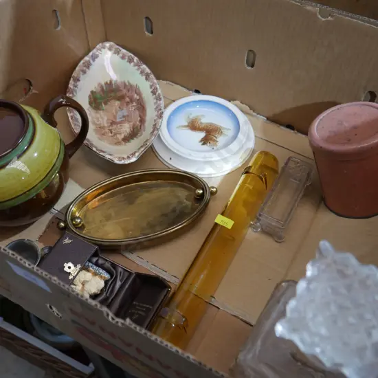 Teapot, Crystal decanter etc