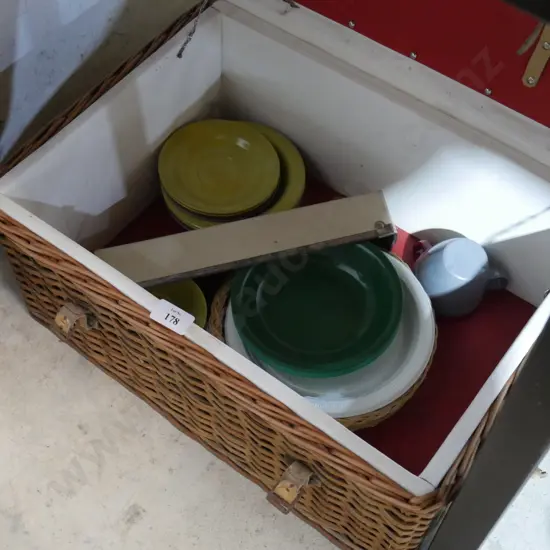 Woven picnic basket etc