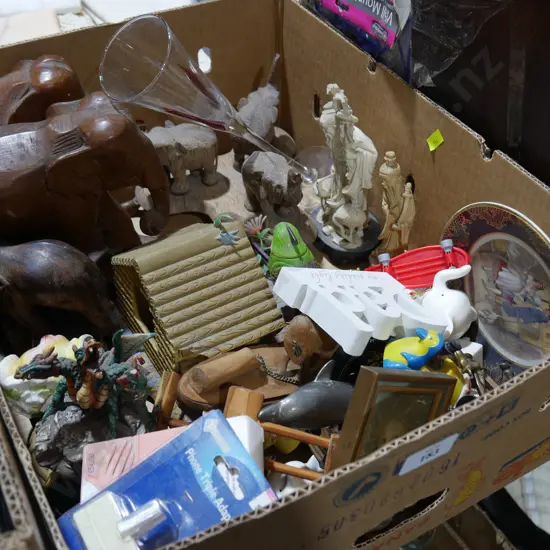 Box of ornaments etc