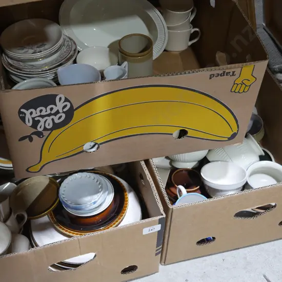 3 boxes plates mugs etc