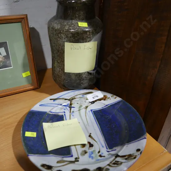 Paul fisher pottery plate , vase