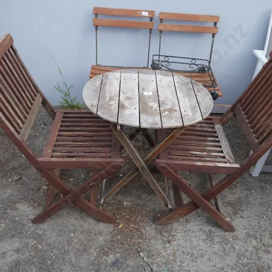 Folding wooden table and 2 chairs