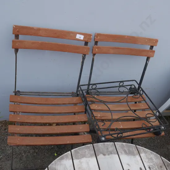2 folding chairs and plant pot caddy
