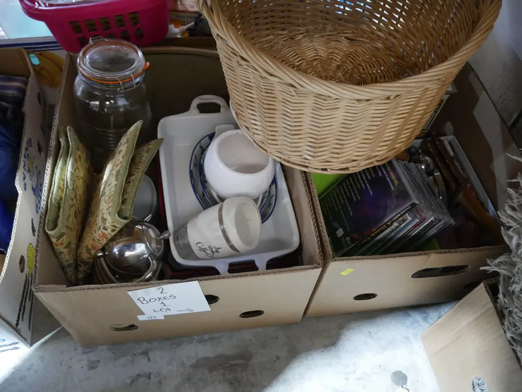 Two boxes of china, CDs etc Image 1++