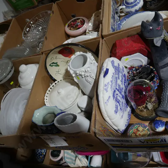 Three boxes vases, ornaments etc