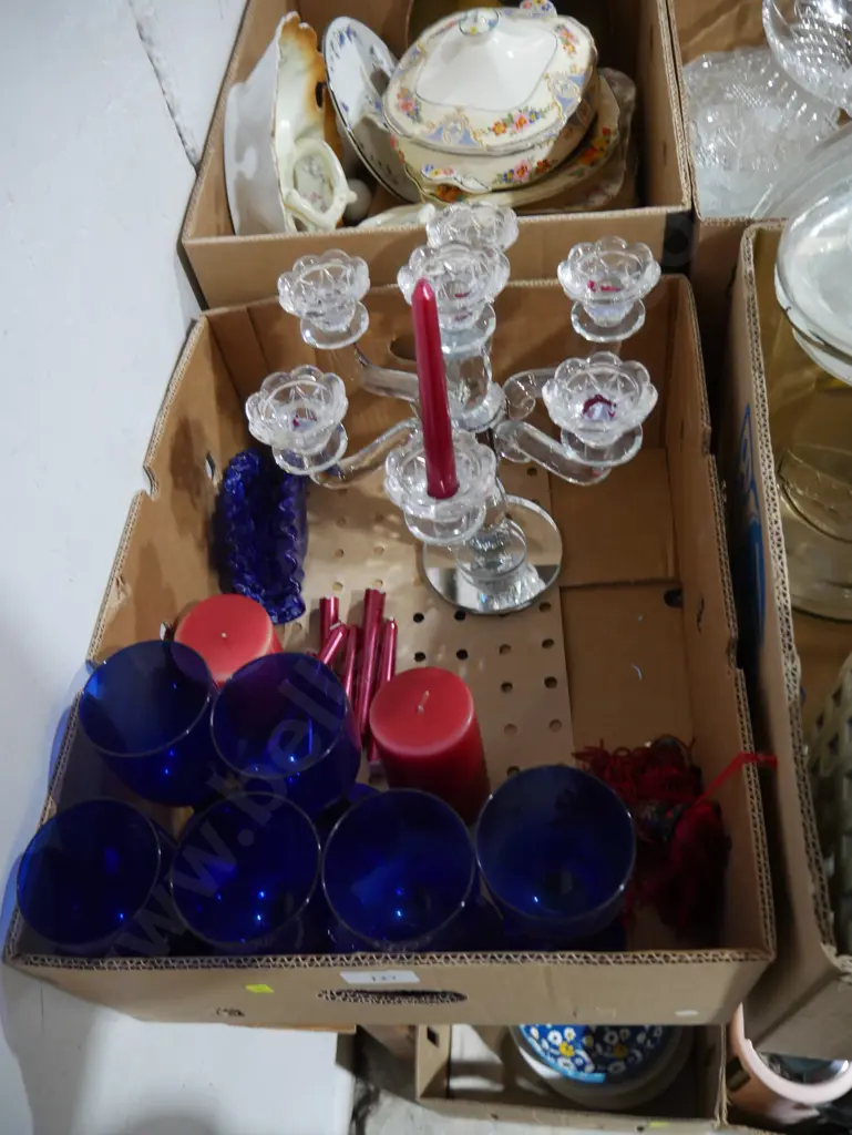 Candelabra, blue glassware Image 1++