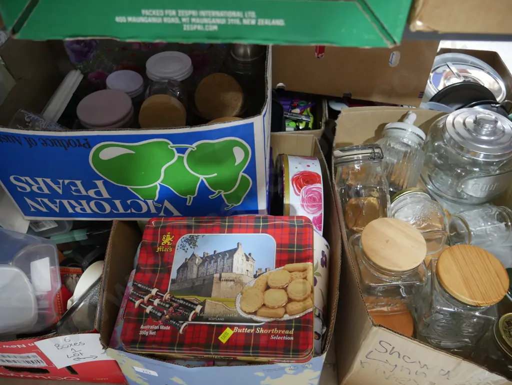 6 boxes tins, jars, plastic containers etc Image 1++