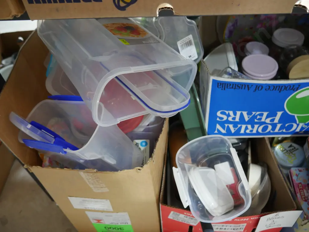 6 boxes tins, jars, plastic containers etc Image 1++