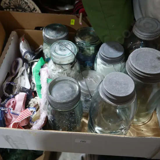 Jars and sewing items