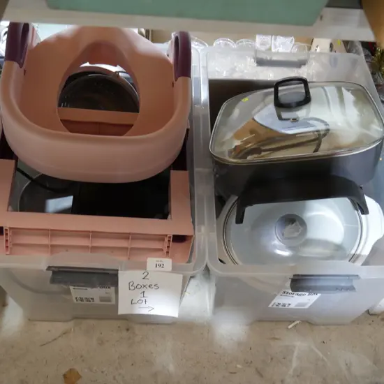 Two boxes of kitchenware