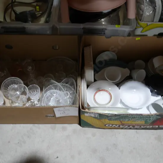 Two boxes of china and glassware