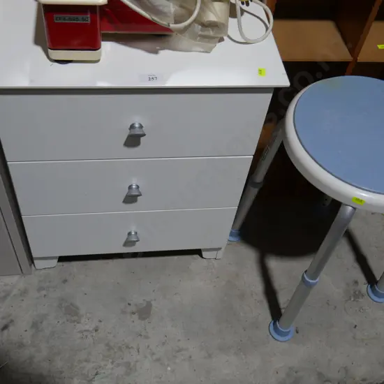 White bedside drawers and stool