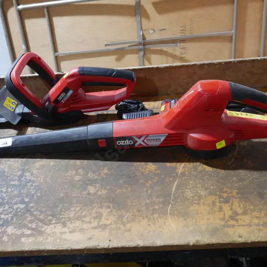 Ozito battery blower and hedge trimmer