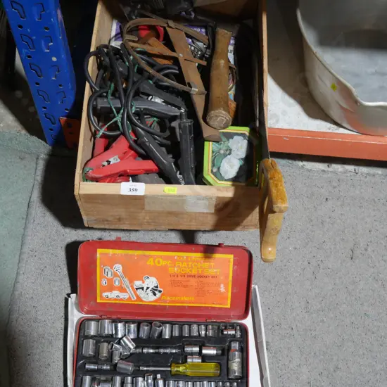 Assorted workshop tools and socket set
