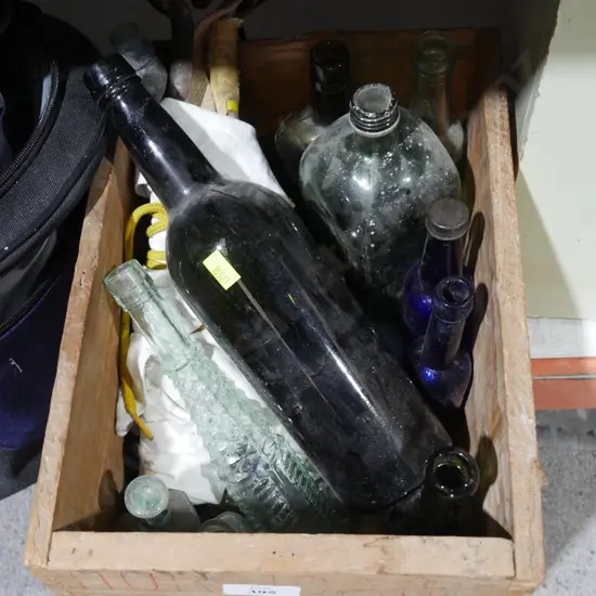 Glass bottles, shears