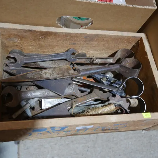 Wooden box, tools
